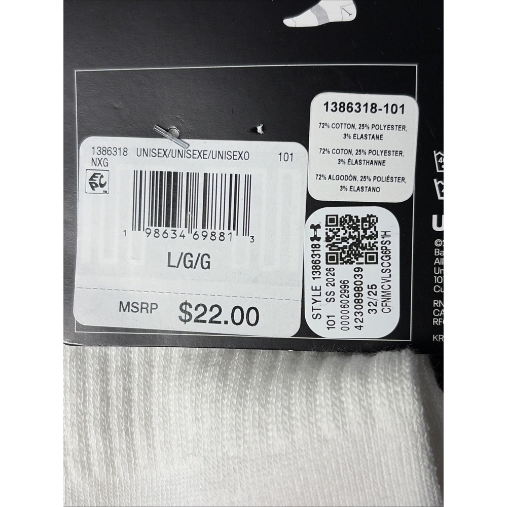 Under Armour Training Cotton 6-Pairs Men's Quarter Socks 8.5 - 10 - White - Picture 3 of 4